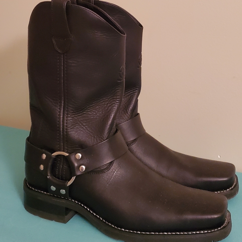 Durango Black Leather Motorcycle Harness Boots-9D